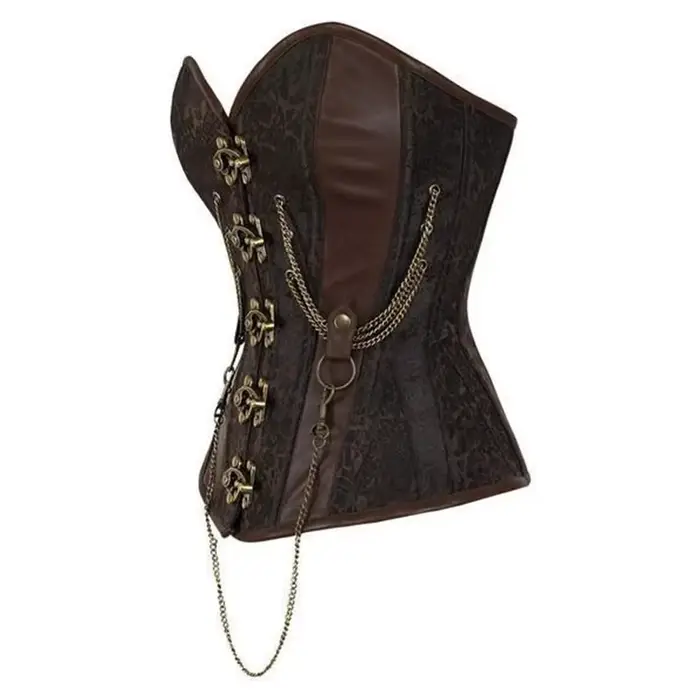 Corset Steampunk Marron à Lacets pour Femme, Vêtement de Corps Gothique, Bustier Vintage Burlesque, Taille Gothique