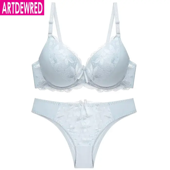 Dámske vyšívané spodná bielizeň nastaviť push-up čipky podprsenka Sexy krátke sady veľké veľkosti