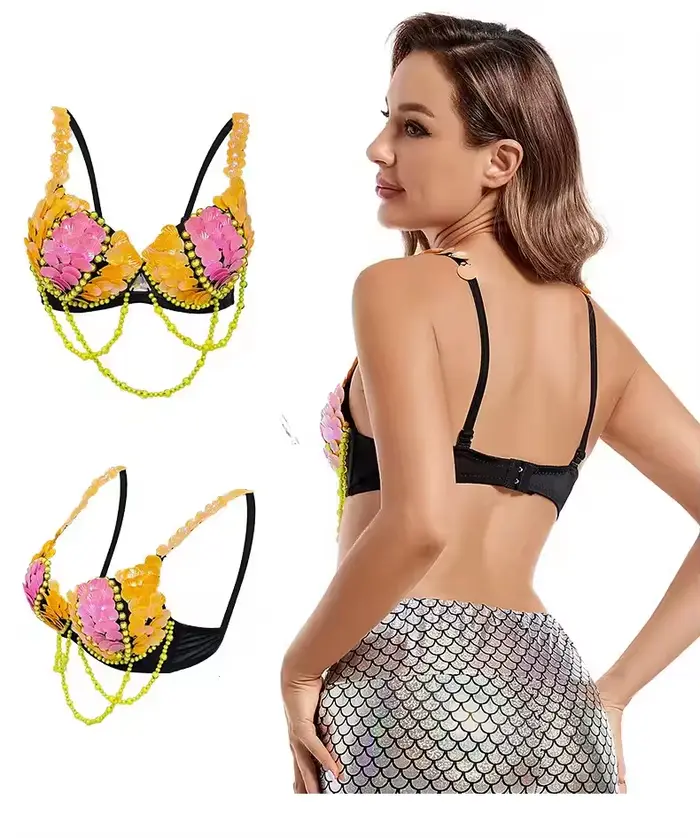 Oslňujúca festivalová podprsenka - ručne vyrobená brušná tanečná podprsenka pre karneval, rave, horáka a kostýmovú párty DIY Dancewear pre ženy