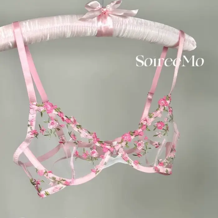 Lingerie pure et sensuelle pour filles, soutien-gorge en maille douce et sexy avec broderie florale 