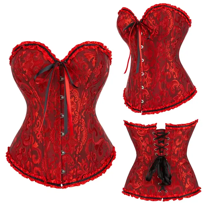 Ružový dámsky korzet, Sexy a elegantný, gotický, Jacquard, 12 spodná bielizeň kvetinovo vyšívaný