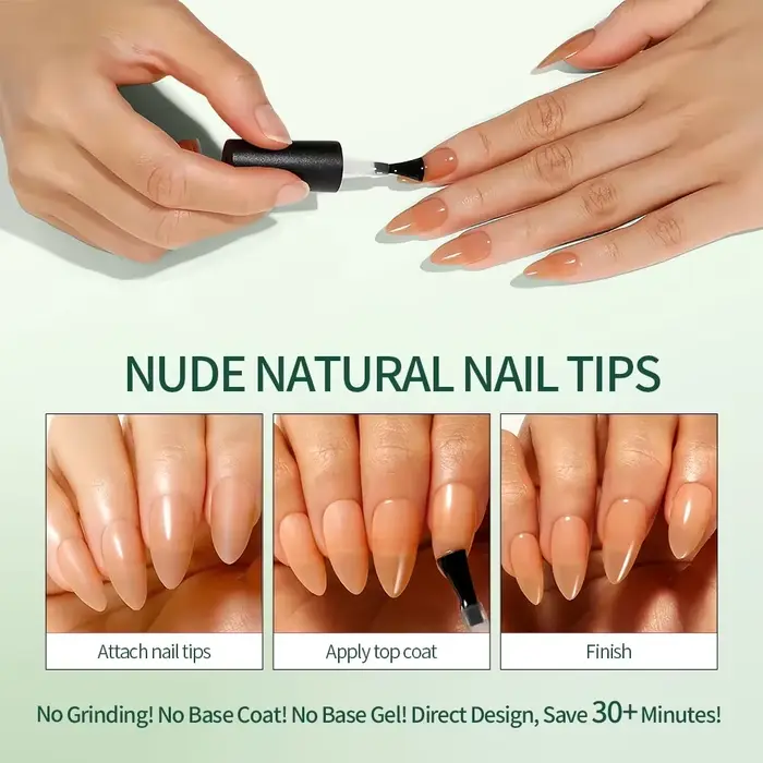Nailpop 3-v-1 prírodné jemné nechty set 140 ks tóny pleti tlačidlá na