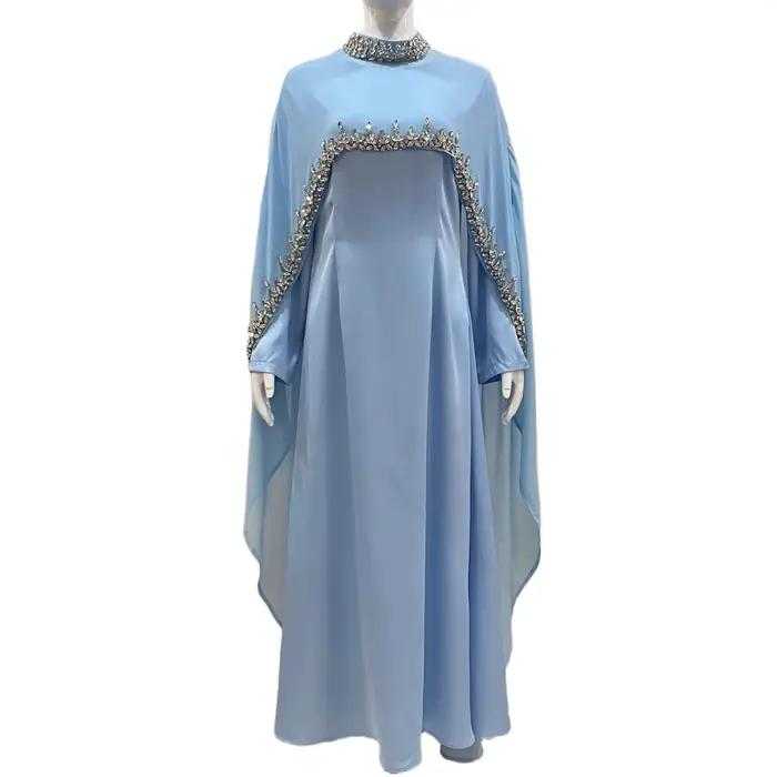 Elegantné dámske Abaya večerné šaty z polyesteru s diamantovými detailmi pre Eid ceremónie a ramadán špeciálne príležitosti