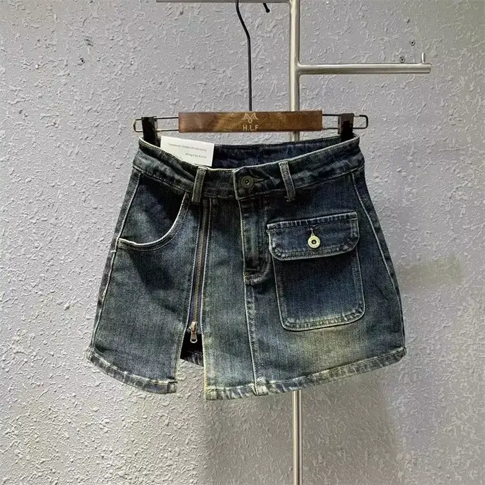 MEXZT-Mini Jupe Cargo en Denim pour Femme, Vintage, Sexy, Fente Latérale, Taille Haute, Coréenne, Li