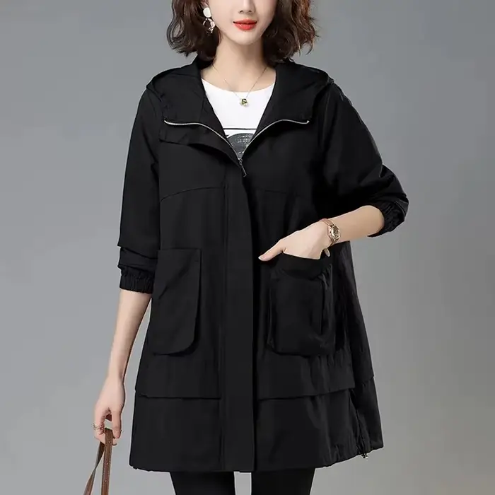 Manteau à capuche semi-long pour femme, coupe-vent féminin, manteau à manches longues, nouveau, été,