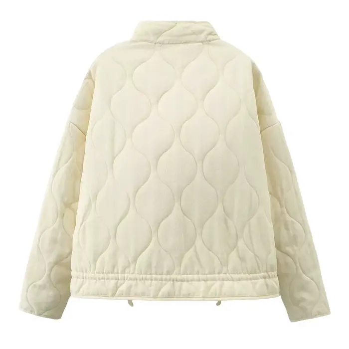 Nouvelle veste en coton pour femme 2025, style ample vintage, col montant, fermeture éclair, grandes