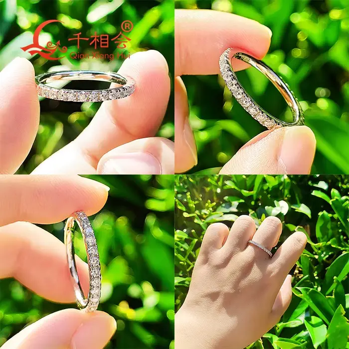Strieborný snubný prsteň 925 s bielymi Moissanitovými diamantmi 2 mm a 3 mm