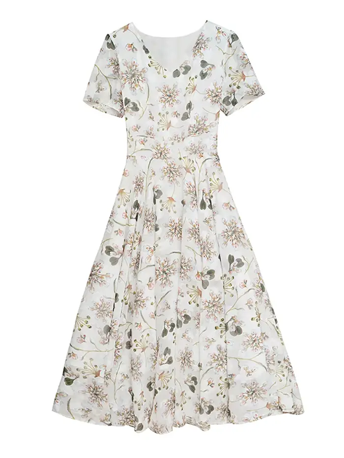 Robe longue à fleurs blanches, style boho décontracté, tenue de plage, vacances, manches courtes, él