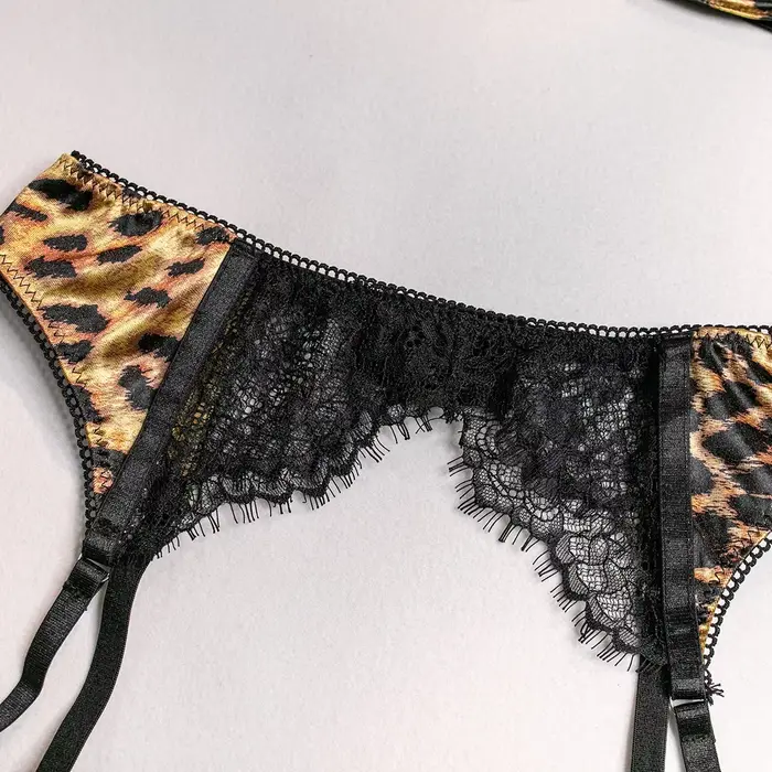 Sexy leopard tlačené čipky spodná bielizeň set pre ženy, podprsenka a nohavičky, exotické oblečenie každý deň ,,