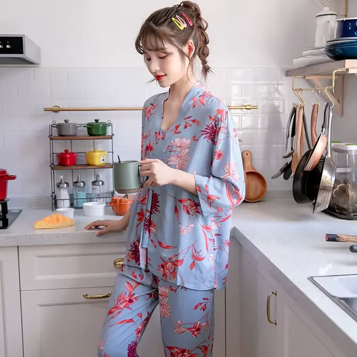 Kvetinový pyžamový set pre ženy - Sexi nočná bielizeň s potlačou kvetov
