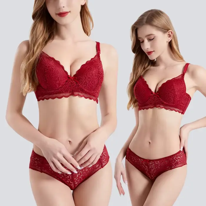 Sexy dámska podprsenka a nohavičky z polyesteru a nylonu s kvetinovými motívmi a dekoráciou luku pre špeciálne príležitosti
