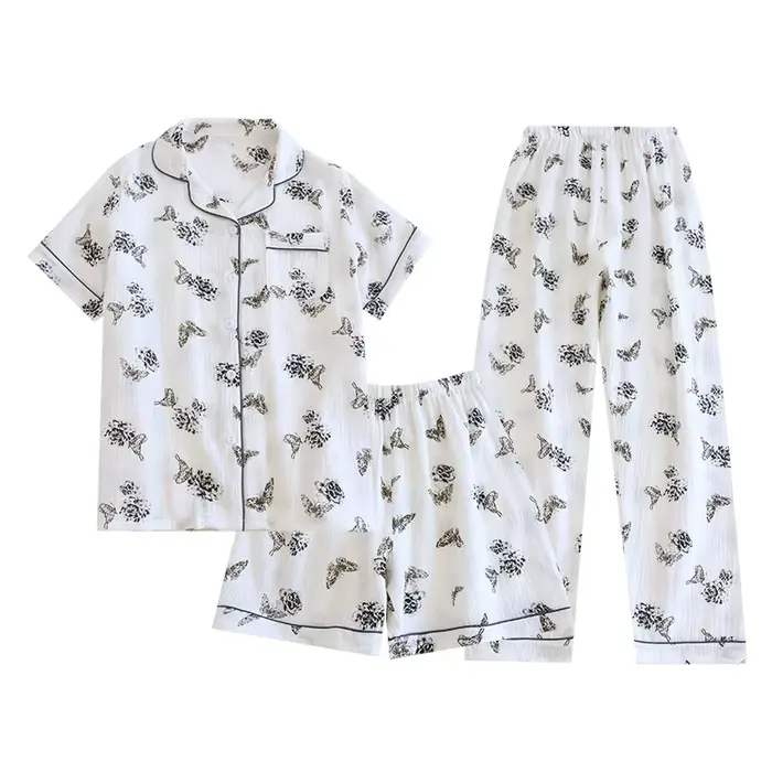 Dámske bavlnené nočné pyžamo s krátkym rukávom, veľkosť M L XL, štýlové a pohodlné pre domáce a letné noci jeseň