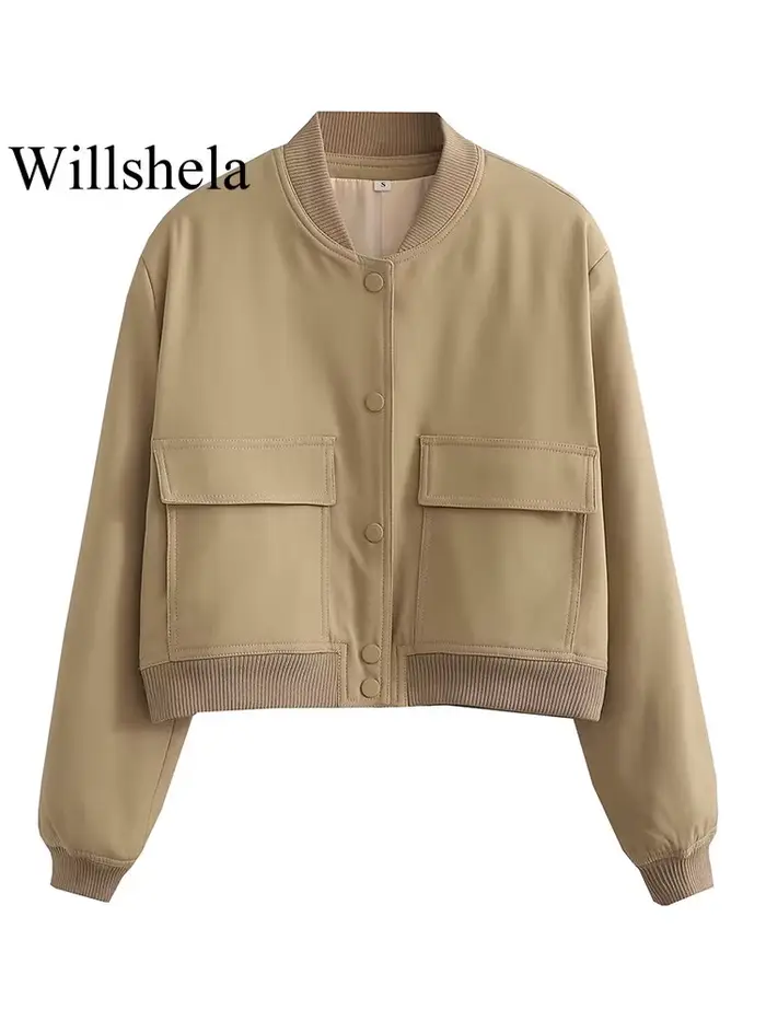 Willshela dámska módna pevná bomber bunda s vreckami