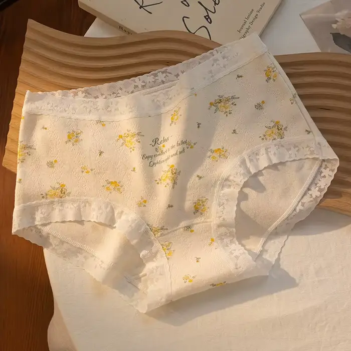 Coton femmes culottes dentelle florale mignon Sexy Lingerie respirant confortable slips japonais fem