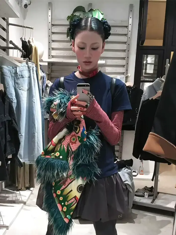 Tonngirls Harajuku Patchwork Tričko pre ženy s dlhým rukávom pásikavé falošné dvojdielne topy Streetwear Y2k Vintage
