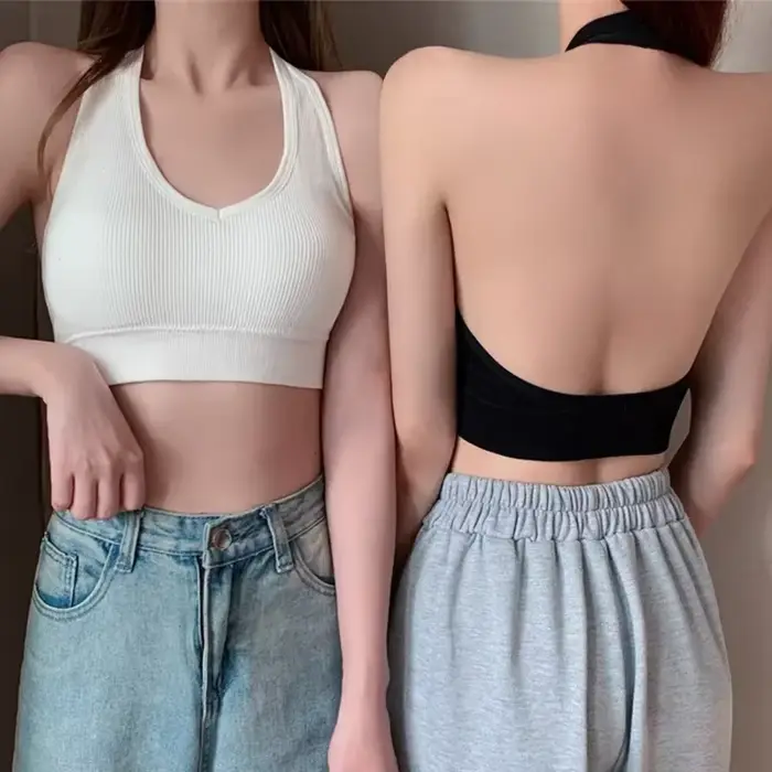 Móda Sexy ohlávka bez chrbta podprsenka Camisole pre ženy bezdrôtové Športová podprsenka top popruhy pevná kultúra topy nárazuvzdorná vesta Spodná bielizeň