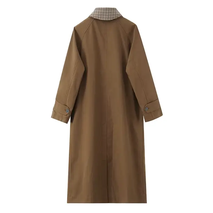 Vestes longues à carreaux Double face pour femmes, Trench-Coat à manches longues et simple boutonnag