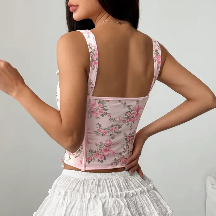Vykostený korzet tlačený kvet pre ženy elegantné Bustiers kvetinový vzor špeciálne príležitosti elegantné večery