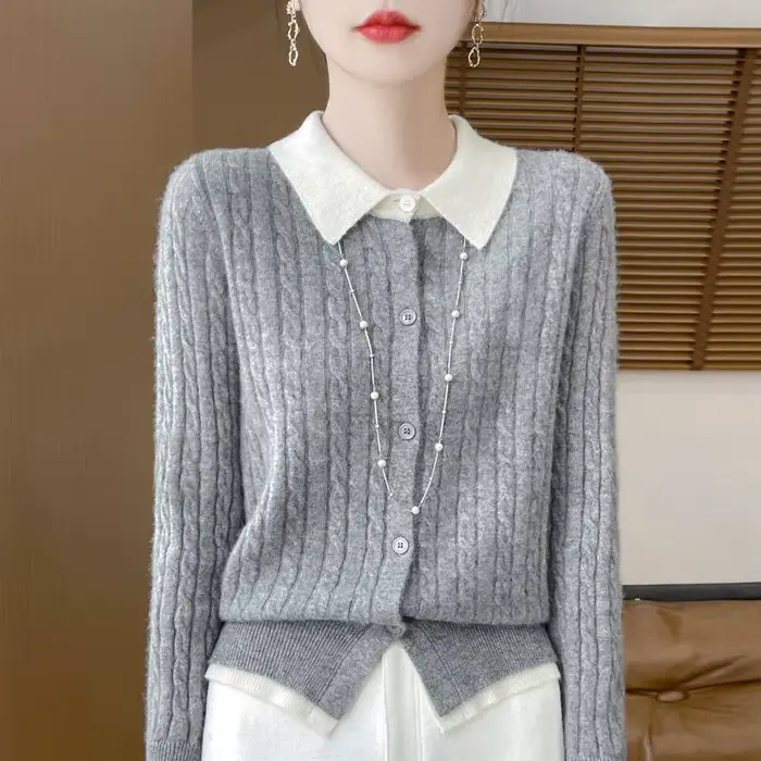Pull en cachemire pour femme, gilet en laine, veste à revers, camel, tout neuf, automne et hiver, XX