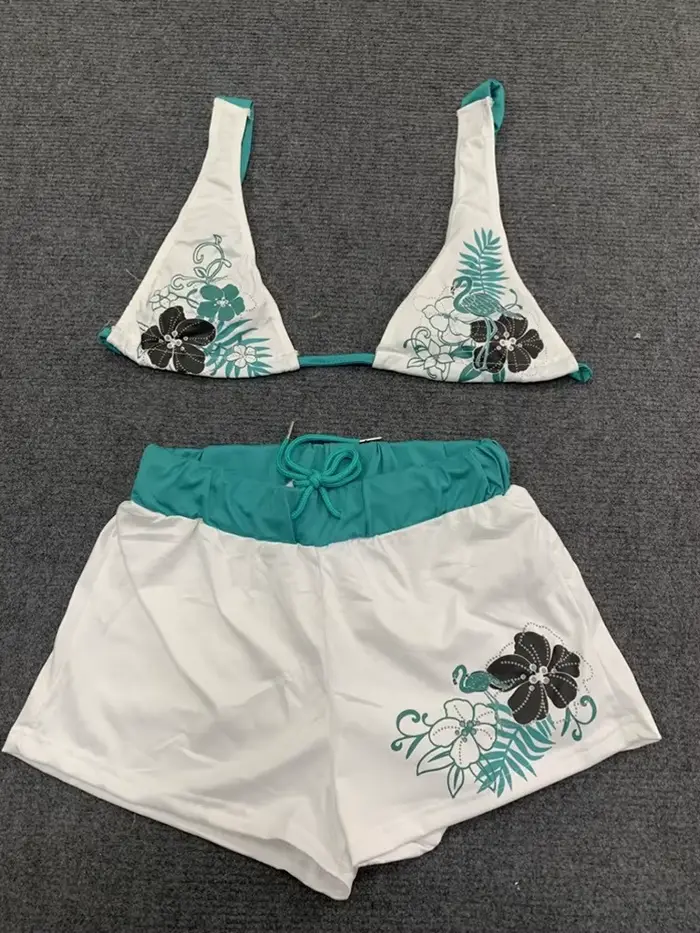 Letný plážový Ins módny horúci Sexy dámsky dvojdielny Bikini krásny Vintage kontrastný kvetinový potlač podprsenka s ramienkami