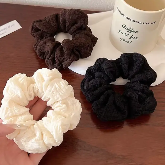 Corde à cheveux de couleur unie pour femmes, motif ondulé, Simple, queue de cheval, anneau de cheveu