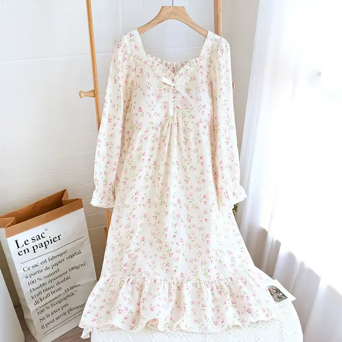 Vêtements de nuit en coton chemise de nuit et pyjama costume pour femmes printemps mignon doux maiso