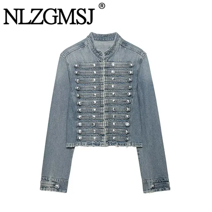 Veste en jean décontractée pour femme NLZGMSJ, collection Printemps 2026, à manches longues, col mon