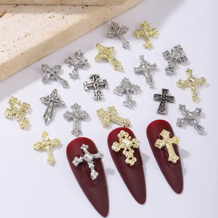 60 pièces or et argent punk vent vintage croix garniture d'ongle, alliage strass, y2k métal style br