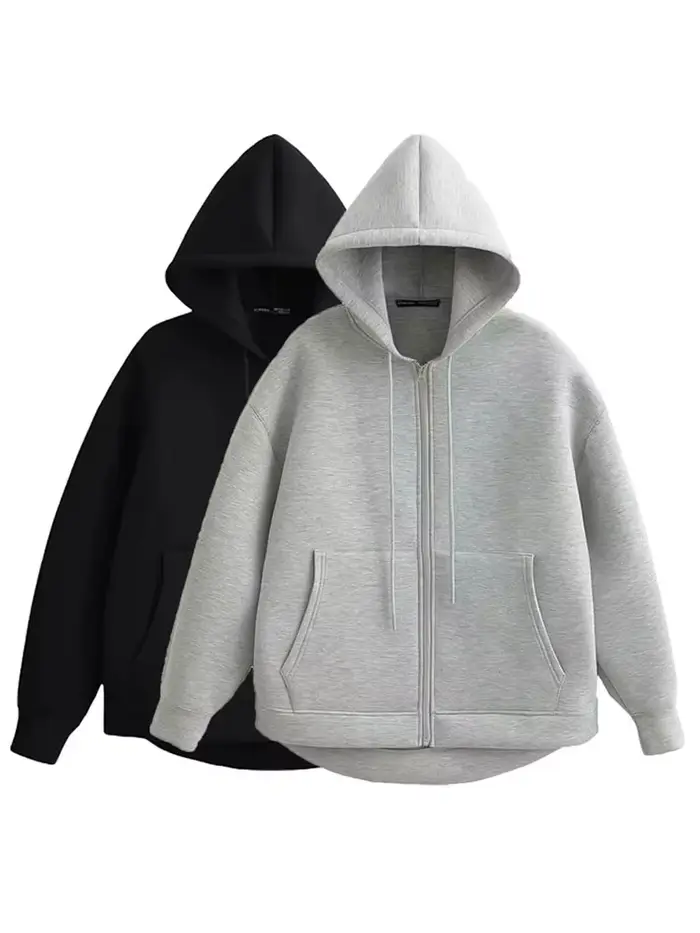 HH automne femmes décontracté veste à capuche ample surdimensionné fermeture éclair sweat à capuche 