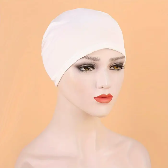 1pc couleur unie Simple Turban casquette élastique casquette intérieure bandeau décontracté Bonnet s