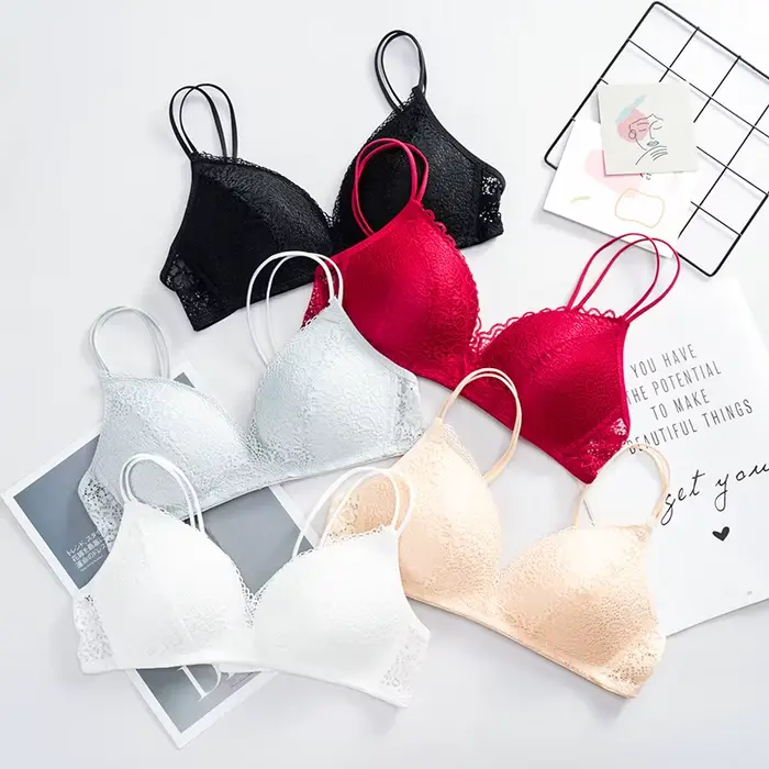 Dámska sexy čipka podprsenka, kvetinová podprsenka bez kostic, spodná bielizeň Dámske klobúky A B, jednofarebný Farba Mäkká podprsenka, trendy podprsenka