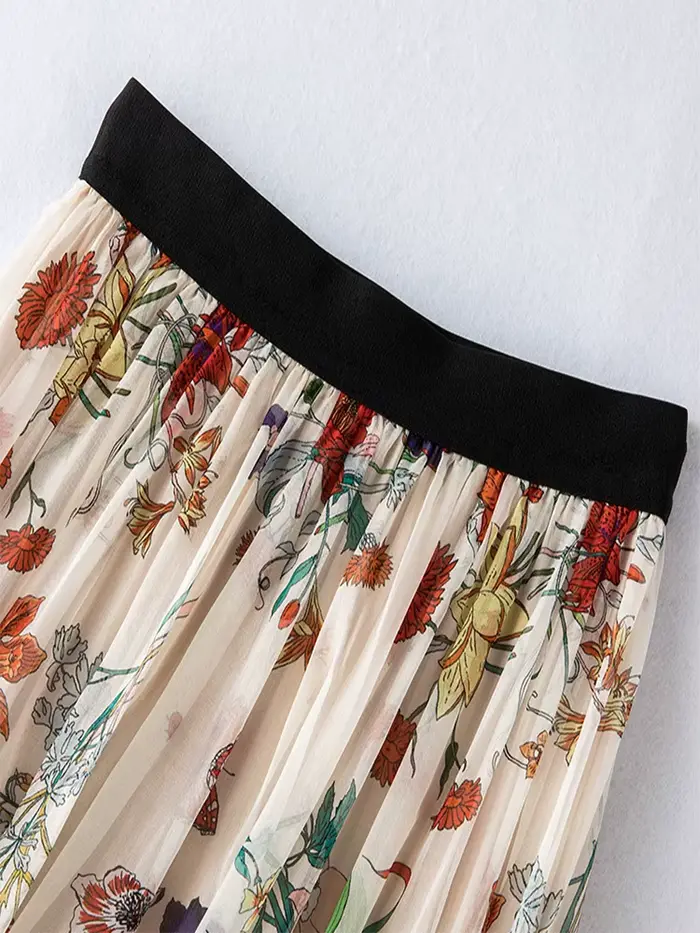 Jupes en soie véritable 100% Birdtree, jupe longue imprimée pour femmes, jupe d'été, jupe fine et mi