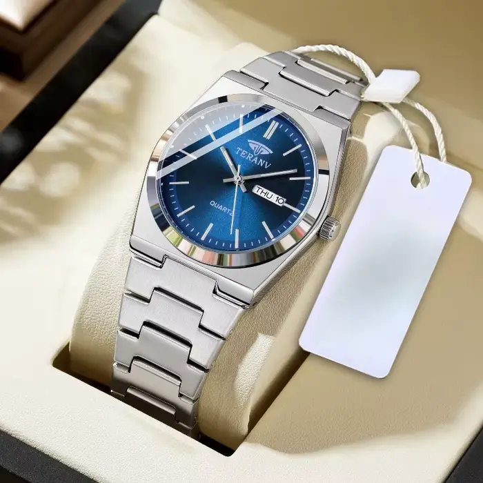 Montre pour hommes, montre à quartz de mode avec calendrier mince en acier inoxydable