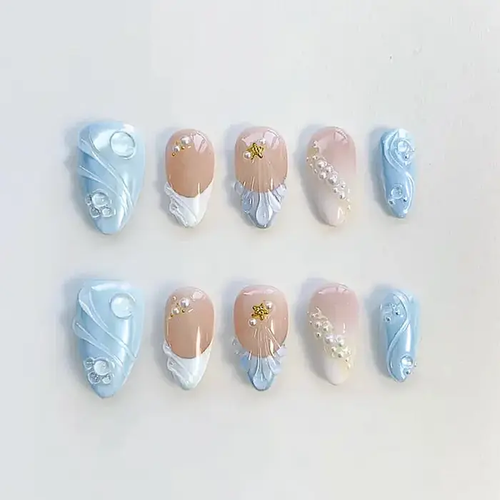 24 pièces doux Cool amande ensemble d'ongles presse sur ongles acryliques 3D Floral papillon faux on
