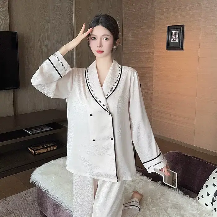 Módne dámske pyžamo nastaviť high-end klopy košeľa nohavice ležérny oblek jeseň zimné domáce oblečenie dámske spacie oblečenie Pijama Mujer