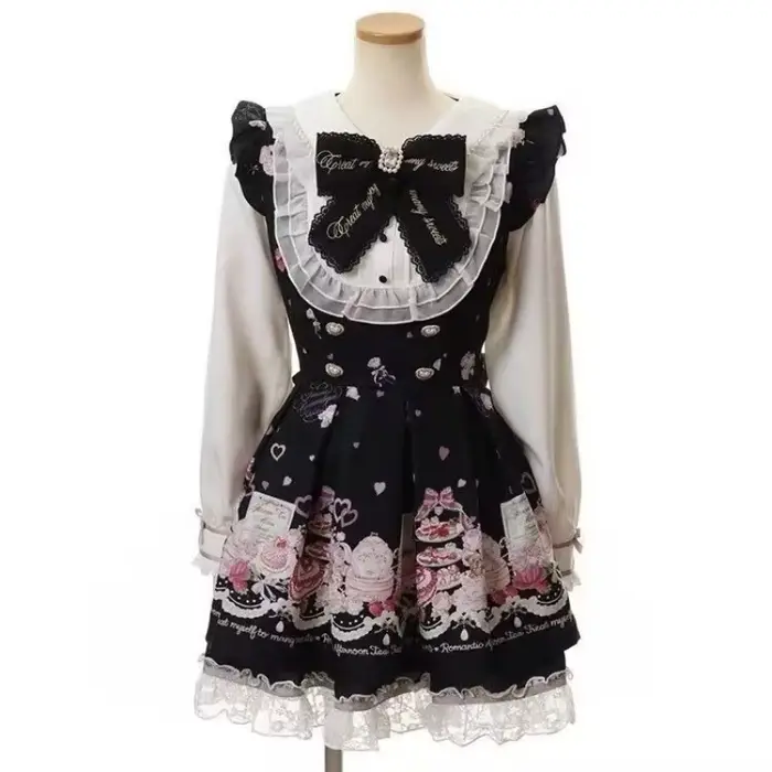 Kawaii japonský set šiat s mašľou z kamienkov pre ženy
