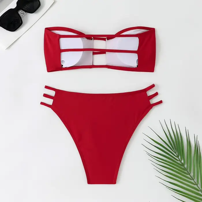 Été Bandeau Bikini 2025 femmes Sexy évider dos nu pansement taille haute maillot de bain brésilien maillot de bain deux pièces maillots de bain