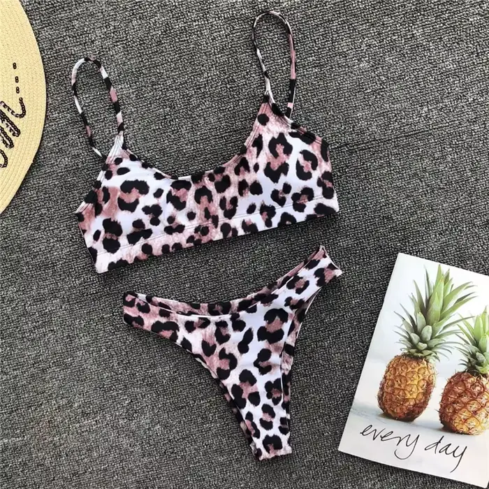 Leopard tanga plavky ženy 2022 Sexy set Bikini tlačené Push up plavky Brazílska žena Bikini set plavky