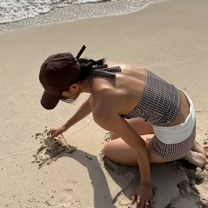 Maillot de bain deux pièces, Sexy, décolleté en V profond, Push Up, taille haute, à carreaux, contrô