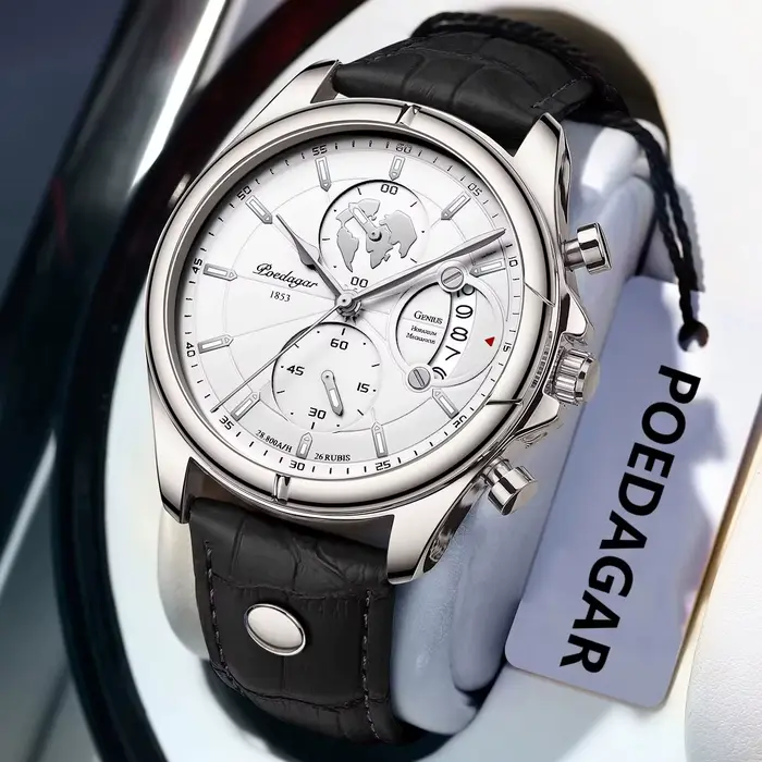 POEDAGAR luxusné pánske náramkové hodinky chronograf dátum vodotesné kožené