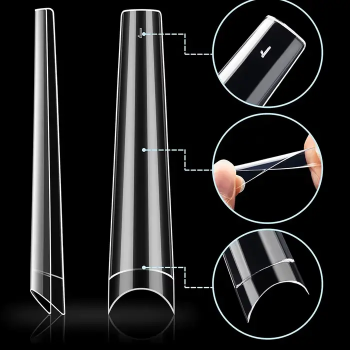 120 pièces longs clair cercueil ongles conseils courbe Extra longue demi couverture cercueil ongles 