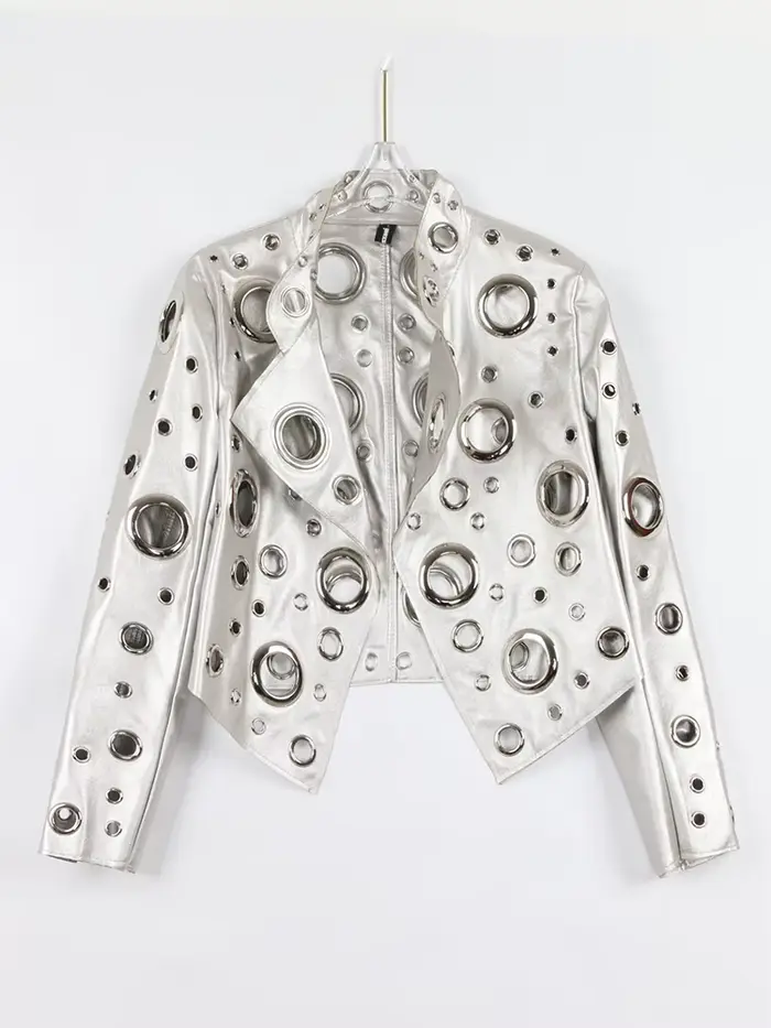 Nerazzurri-Veste courte en cuir PU évidée pour femme, Rivet, Cool mn fraîchement Designer Clothes, R