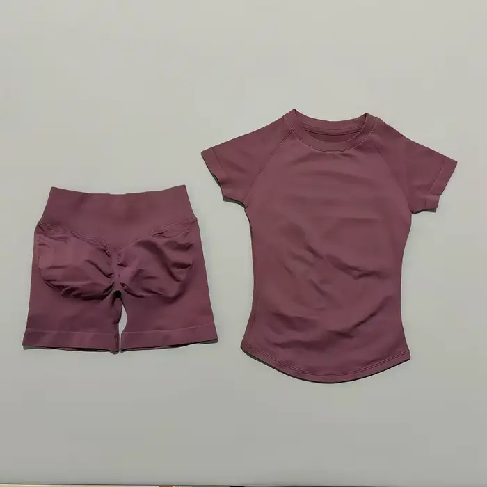 Ensemble de sport 2 pièces pour femme, haut de yoga à manches courtes en tricot sans couture, ensemb