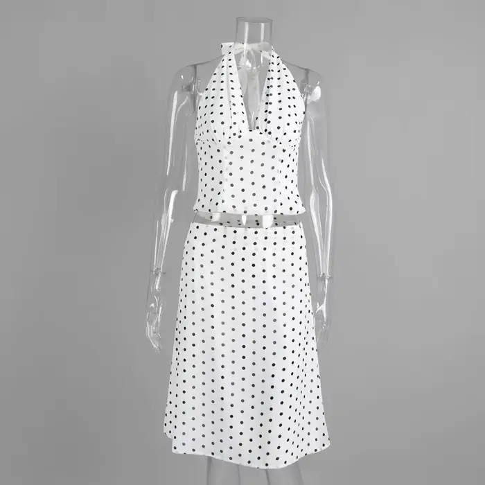 TARUXY femme à pois jupe costume été nouvelle fête à lacets Sexy cou monté haut taille basse jupe ép
