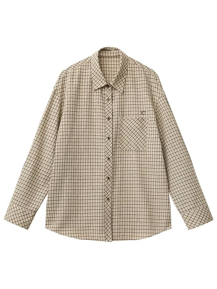 CHIC VEN femmes chemise ample décontracté simple boutonnage nouveau rétro contraste Plaid brodé Blou