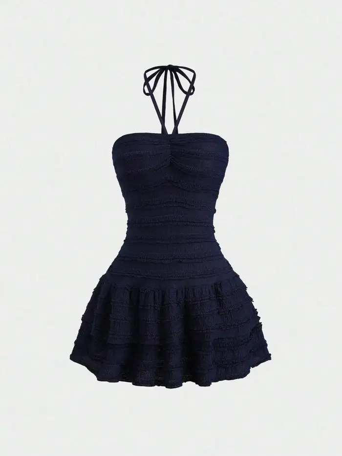 Mini jupe en tissu à haute élasticité pour femmes, couleur unie, décolleté dos nu, avec ourlet, Desi