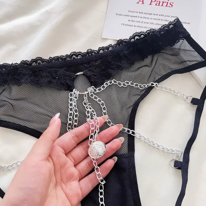 Dámske nohavičky Nízky pás spodná bielizeň Kovový reťazec tangá Dievčatá pletené nohavičky Duté tangá Super Sexy spodná bielizeň pre ženy