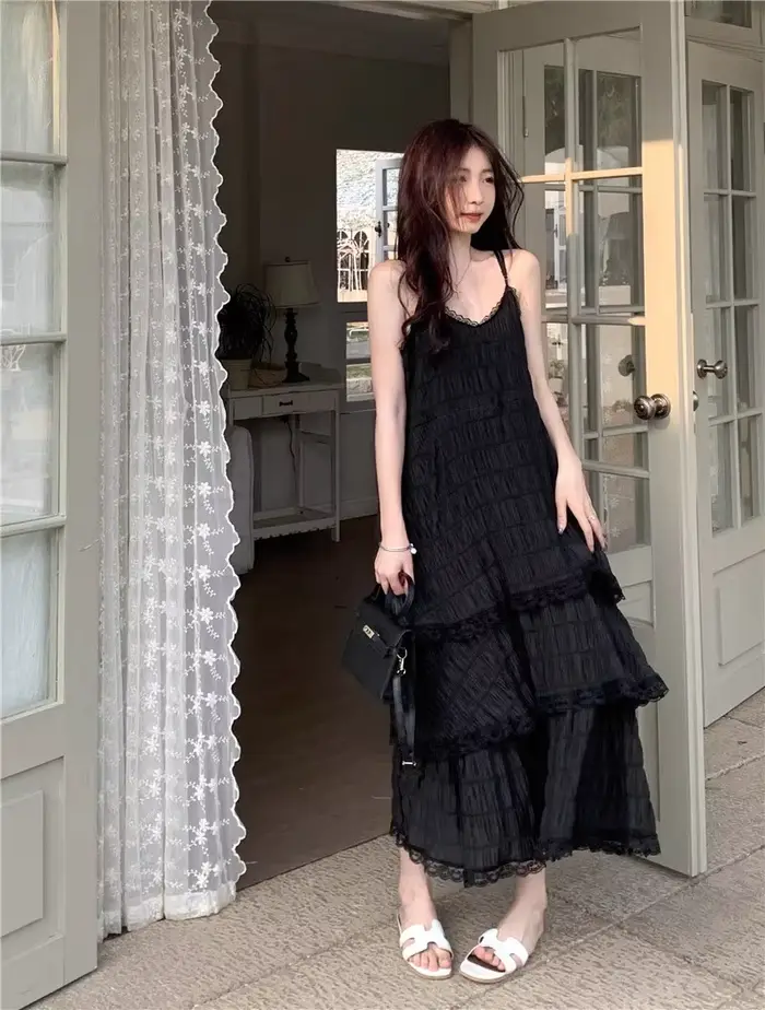 Letné Befree dlhé Vintage ležérne volány elegantné Maxi ramienka Camis hodvábna pláž čipka