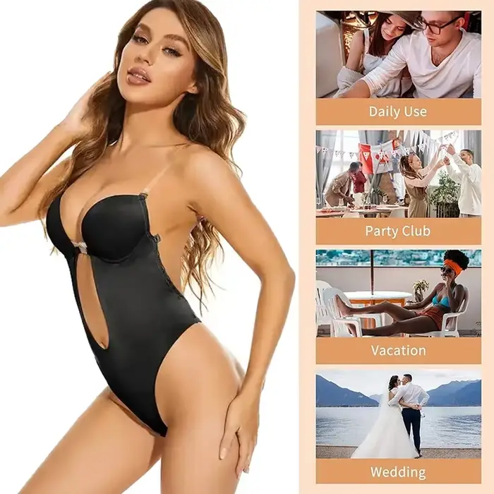 Body Invisible pre ženy string Shaper spevňujúci tvarovač Sexy hlboký výstrih do V odhalený chrbát Korzet s hlbokým výstrihom vystužený Push Up spevňujúca spodná bielizeň