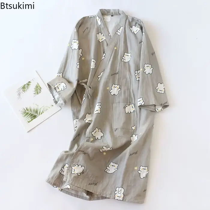 Kimono Femme Printemps/Été 2026 – Pyjama Long en Gaze 100% Coton Imprimé, Robe de Nuit, Yukata SPA, Vêtements d'Intérieur pour Femme